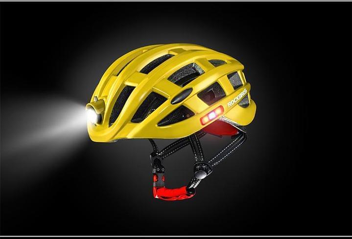 yellow bicycle helmet with light